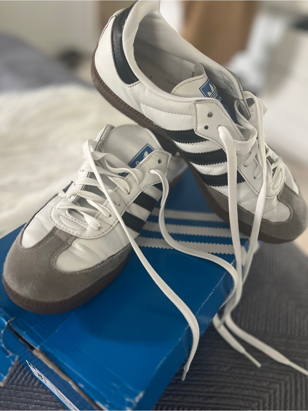 adidas White, Black & Gray Samba-Inspired Leather Sneakers (size 10)